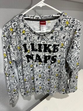 Peanuts Gray Pajama Top with Black 'I LIKE NAPS' and Yellow Woodstock Accents
